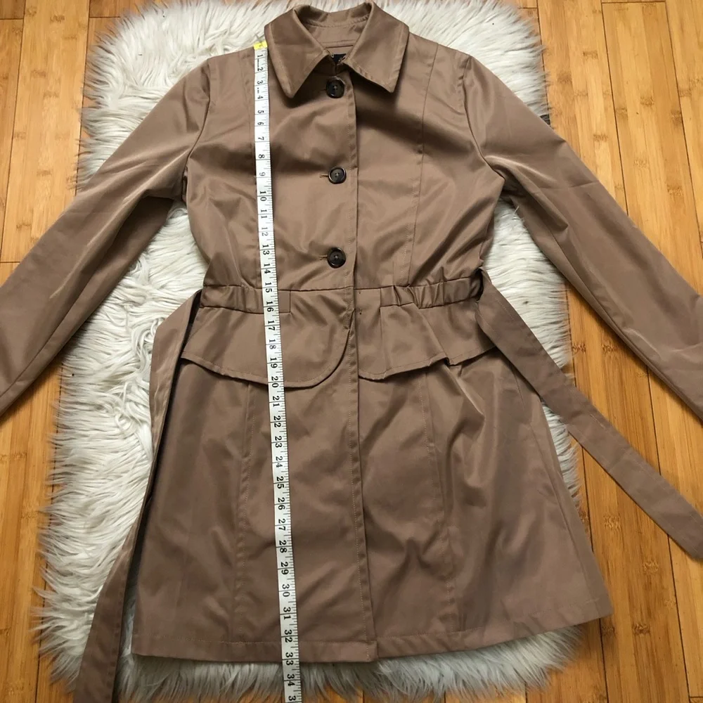 Plenty by Tracy Reese Corin Peplum Belted Brown Tan Trench Coat Jacket size S - Picture 16 of 16